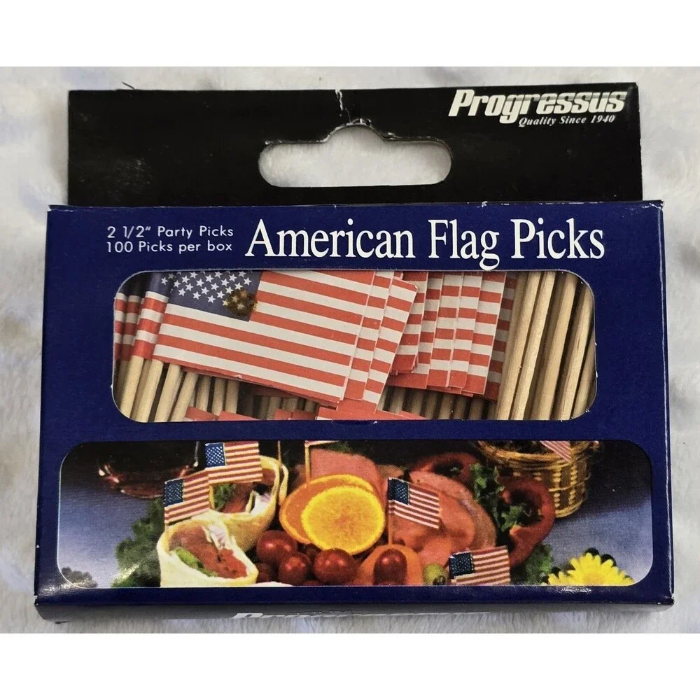 Vintage Cocktail Paper Flags Picks American Party Toothpicks Y2K Progressus Food